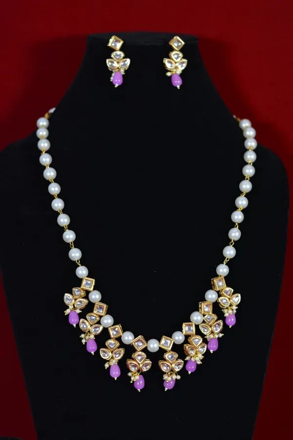 Gold_Plated_Pearl_And_Kundan_Necklace_Set_With_Purple_Drops_(Pack_Of_3)
