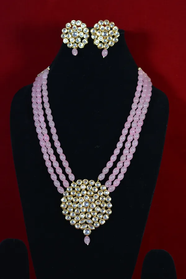 Triple_Strand_Pink_Beads_Kundan_Necklace_Set_(Pack_Of_3)