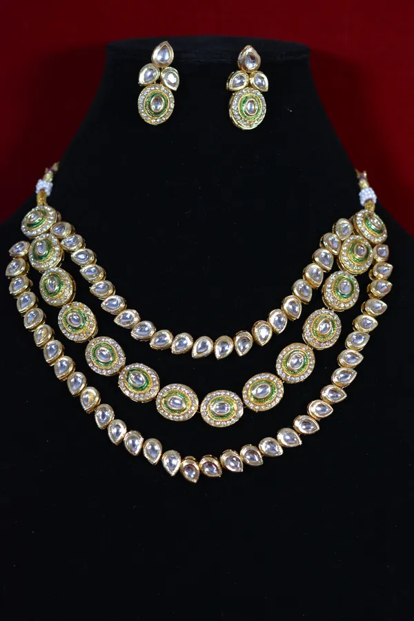 Gold_Green_Meenakari_Oval_Polki_Necklace_Set_(Pack_Of_3)
