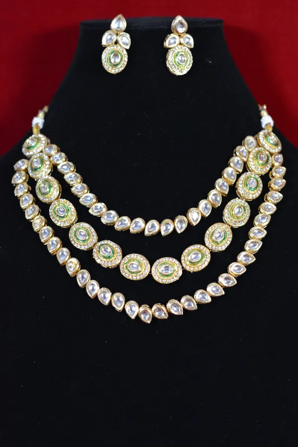 Gold_Green_Meenakari_Oval_Polki_Necklace_Set_(Pack_Of_3)