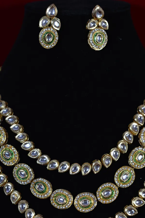 Gold_Green_Meenakari_Oval_Polki_Necklace_Set_(Pack_Of_3)