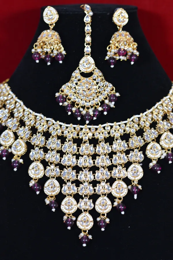 Purple_Bridal_Polki_Kundan_Necklace_Set_With_Maang_Tikka_(Pack_Of_4)