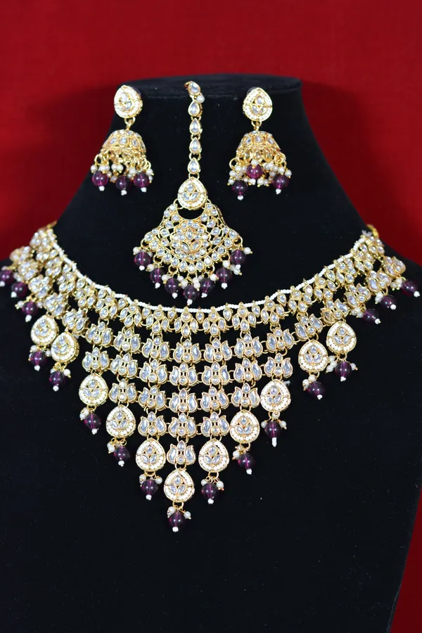 Purple_Bridal_Polki_Kundan_Necklace_Set_With_Maang_Tikka_(Pack_Of_4)
