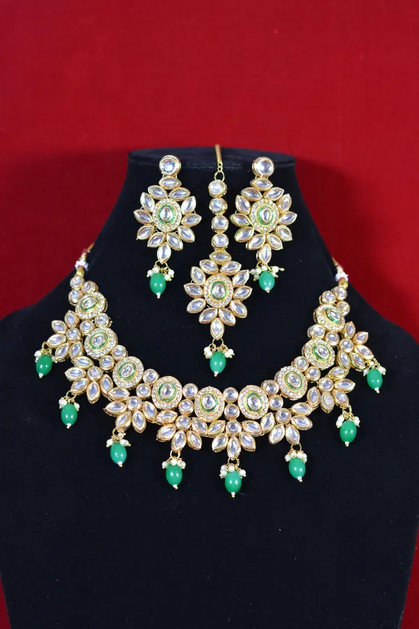 Gold_Floral_Polki_Green_Beads_Necklace_Set_(Pack_Of_4)