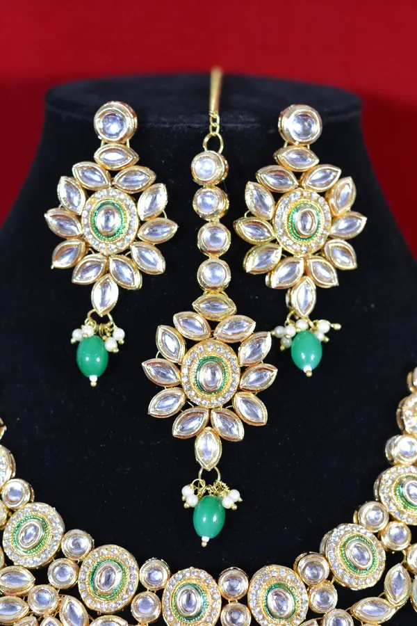 Gold_Floral_Polki_Green_Beads_Necklace_Set_(Pack_Of_4)