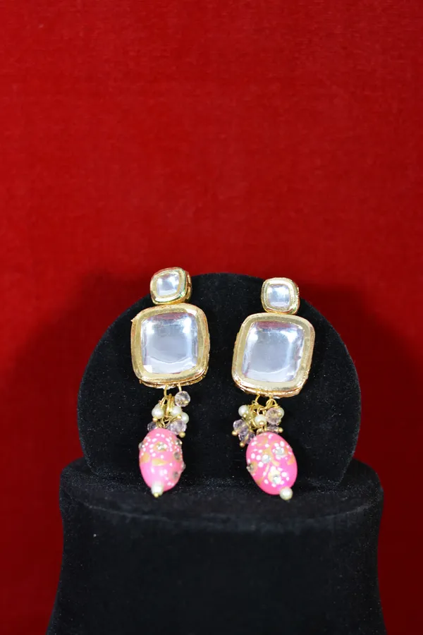 Gold_Plated_Kundan_Choker_Set_With_Pink_Drop_Beads_(Pack_Of_3)