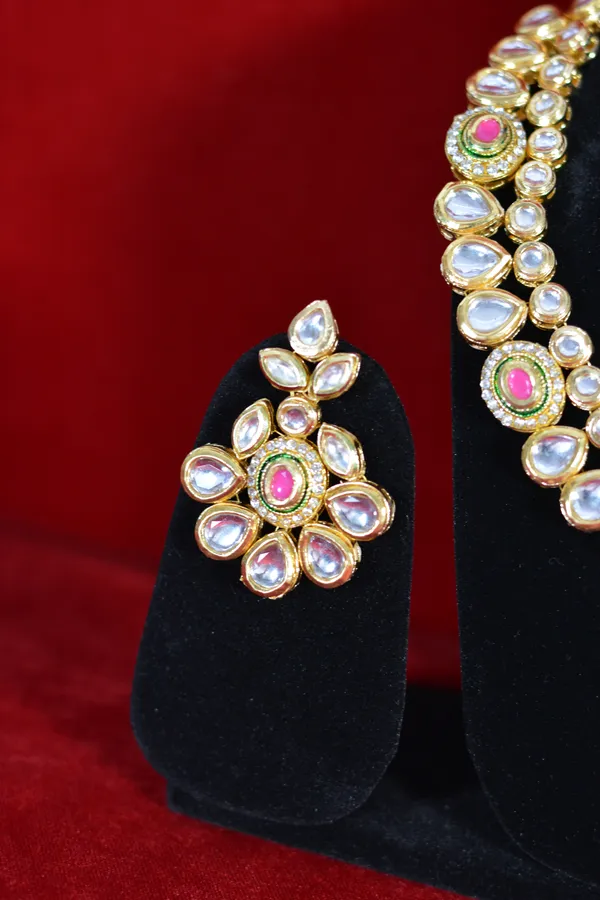 Gold_Kundan_Necklace_Set_With_Pink_Stone_Centerpieces_And_Earrings_(Pack_Of_4)