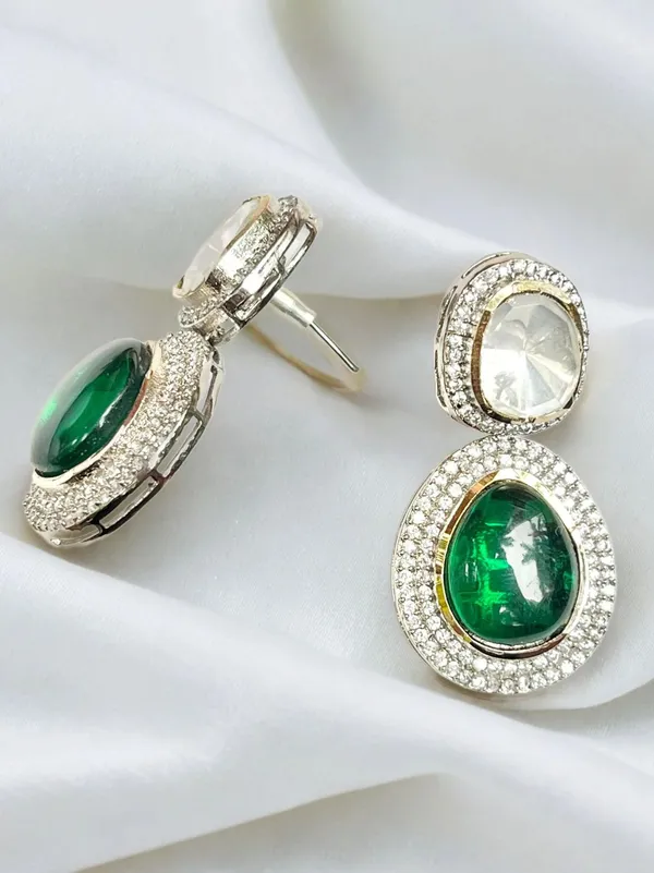 Green_Brass_Jheel_Kundan_Earring_For_Women