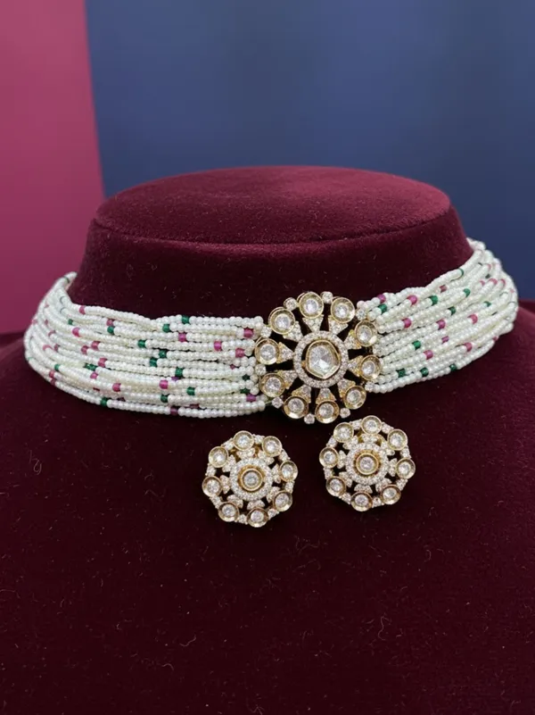 Multicolor_Brass_Pearl_Strand_Kundan_Choker_Set_For_Women