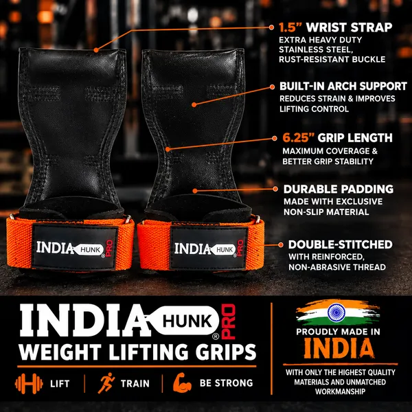 INDIAHUNK®_Weight_Lifting_Grips_(Pair)_–_Heavy-Duty_Gym_Grips_with_Neoprene_Padded_Wrist_Wraps_for_Powerlifting,_Deadlifts,_Rows_&_Pull-Ups_–_Non-Slip_Palm_Grip_Support_for_Bodybuilding_&_Strength_Training_+_Free_Gym_Keychain