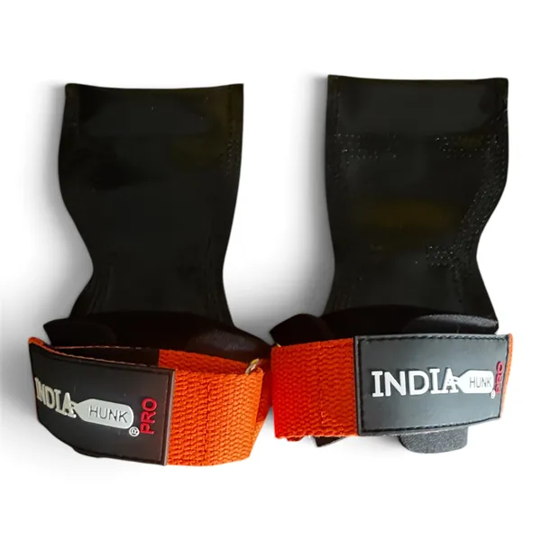 INDIAHUNK®_Weight_Lifting_Wrist_Hooks_&_Straps_(Orange)_–_Heavy-Duty_Gym_Grip_Support_for_Deadlifts,_Powerlifting,_Rows,_Shrugs_&_Pull-Ups_–_Wrist_Support_Lifting_Hooks_for_Bodybuilding,_Strength_Training_&_Fitness