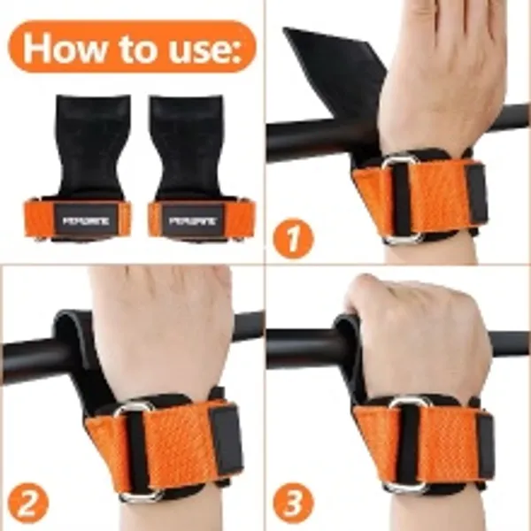 INDIAHUNK®_Weight_Lifting_Wrist_Hooks_&_Straps_(Orange)_–_Heavy-Duty_Gym_Grip_Support_for_Deadlifts,_Powerlifting,_Rows,_Shrugs_&_Pull-Ups_–_Wrist_Support_Lifting_Hooks_for_Bodybuilding,_Strength_Training_&_Fitness