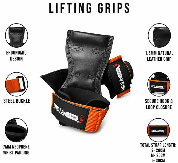 INDIAHUNK®_Weight_Lifting_Wrist_Hooks_&_Straps_(Orange)_–_Heavy-Duty_Gym_Grip_Support_for_Deadlifts,_Powerlifting,_Rows,_Shrugs_&_Pull-Ups_–_Wrist_Support_Lifting_Hooks_for_Bodybuilding,_Strength_Training_&_Fitness