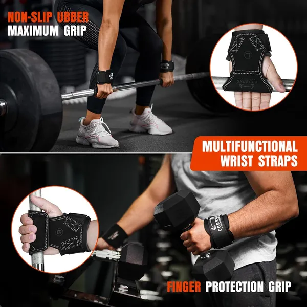INDIAHUNK®_Weight_Lifting_Grips_(Pair)_–_Heavy-Duty_Gym_Grips_with_Neoprene_Padded_Wrist_Wraps_for_Powerlifting,_Deadlifts,_Rows_&_Pull-Ups_–_Non-Slip_Palm_Grip_Support_for_Bodybuilding_&_Strength_Training