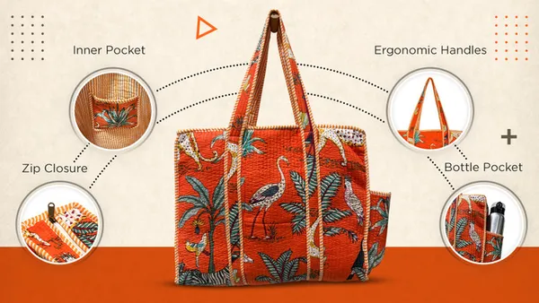 Orange_Cotton_Premium_&_Elegant_Exotic_Animal_Print_Quilted_Tote_Bag_For_Women
