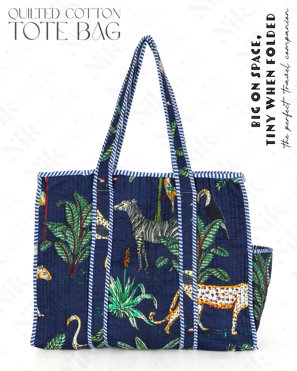 Navy_Blue(Safari)_Cotton_Premium_&_Elegant_Hand_Block_Print_Quilted_Tote_Bag_With_3_Pouches_Set_For_Women_(Set_Of_4)