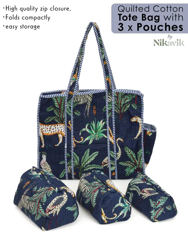 Navy_Blue(Safari)_Cotton_Premium_&_Elegant_Hand_Block_Print_Quilted_Tote_Bag_With_3_Pouches_Set_For_Women_(Set_Of_4)
