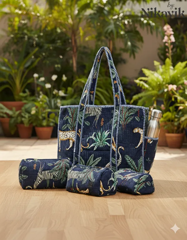 Navy_Blue(Safari)_Cotton_Premium_&_Elegant_Hand_Block_Print_Quilted_Tote_Bag_With_3_Pouches_Set_For_Women_(Set_Of_4)