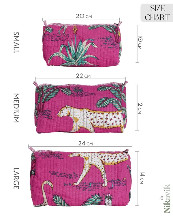 Dark_Pink_Cotton_Premium_&_Elegant_Hand_Block_Jungle_Print_Quilted_Tote_Bag_With_3_Pouches_Set_For_Women_(Set_Of_4)