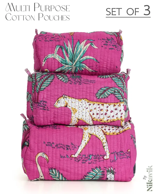 Dark_Pink__Cotton_Premium_&_Elegant_Printed_Quilted_Cosmetic_Pouch_Set_For_Unisex_(Set_Of_3)