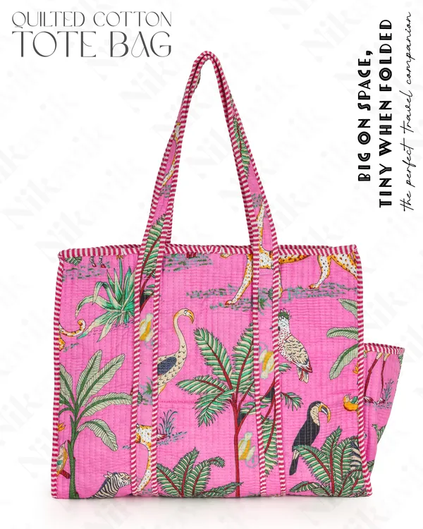 Light_Pink_Cotton_Premium_&_Elegant_Hand_Block_Print_Quilted_Tote_Bag_With_3_Pouches_Set_For_Women_(Set_Of_4)