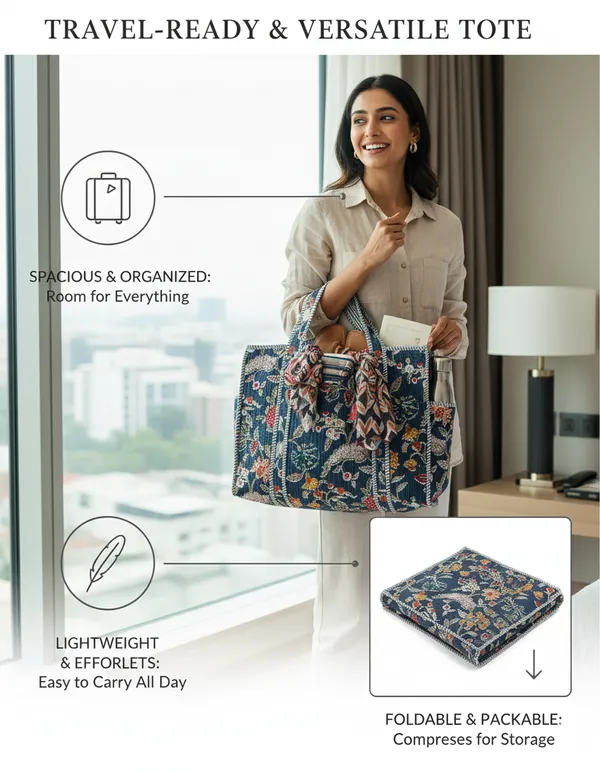 Blue(Multi)_Cotton_Premium_&_Elegant_Floral_Hand_Block_Print_Quilted_Tote_Bag_For_Women