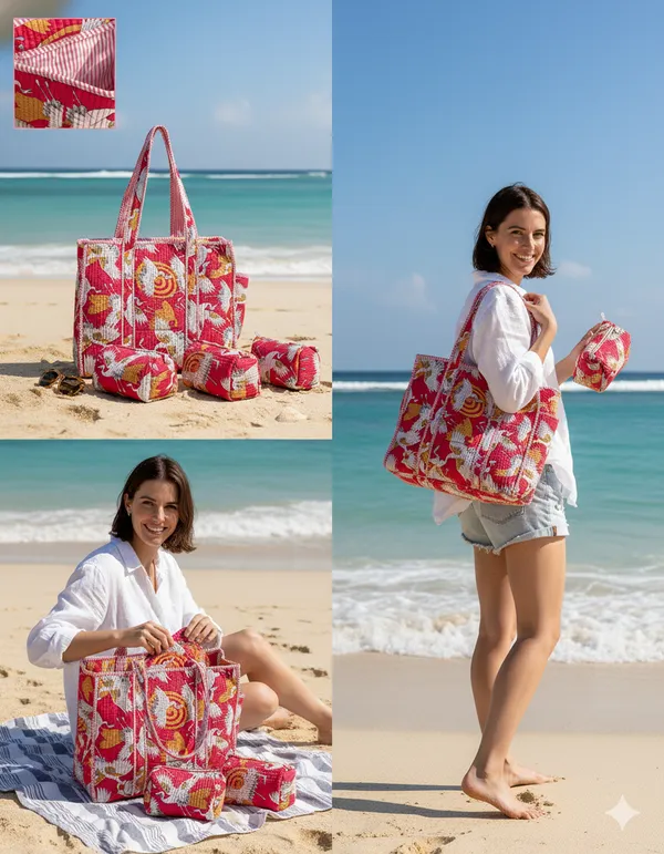 Pink__Bird_Cotton_Premium_&_Elegant_Hand_Block_Print_Quilted_Tote_Bag_With_3_Pouches_Set_For_Women_(Set_Of_4)