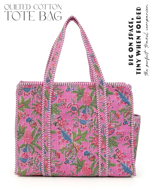 Pink_Multi_Cotton_Premium_&_Elegant_Hand_Block_Print_Quilted_Tote_Bag_With_3_Pouches_Set_For_Women_(Set_Of_4)
