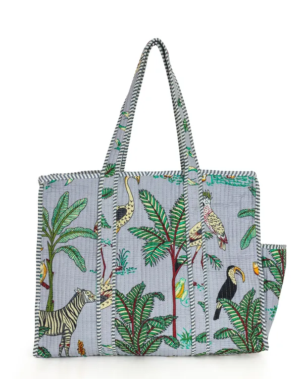 Grey_Cotton_Premium_&_Elegant_Exotic_Animal_Print_Quilted_Tote_Bag_For_Women