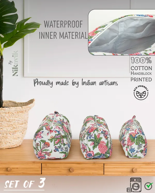 White_Pink_Cotton_Premium_&_Elegant_Hand_Block_Print_Quilted_Tote_Bag_With_3_Pouches_Set_For_Women_(Set_Of_4)