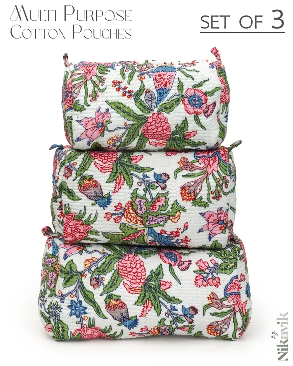 White_Pink_Cotton_Premium_&_Elegant_Hand_Block_Print_Quilted_Tote_Bag_With_3_Pouches_Set_For_Women_(Set_Of_4)