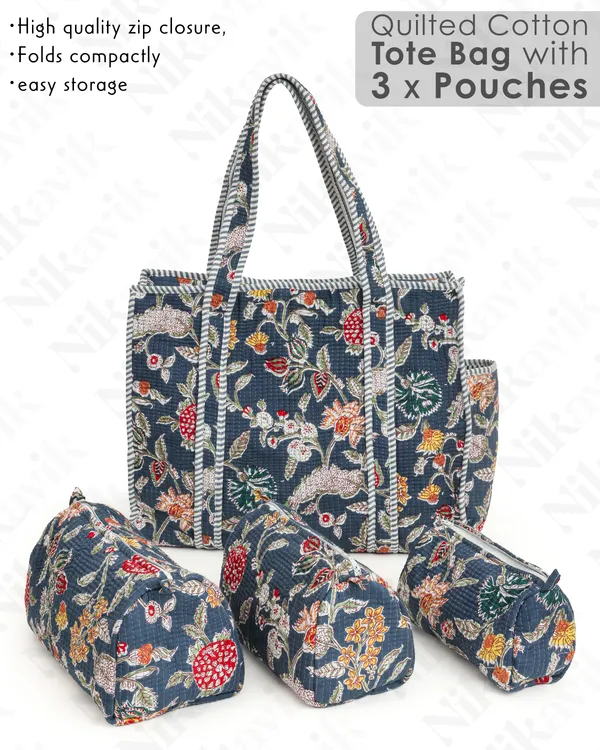 Blue_Multi__Cotton_Premium_&_Elegant_Hand_Block_Print_Quilted_Tote_Bag_With_3_Pouches_Set_For_Women_(Set_Of_4)