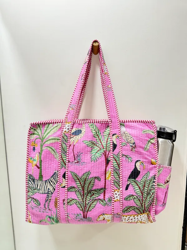 Light_Pink_Cotton_Premium_&_Elegant_Exotic_Animal_Print_Quilted_Tote_Bag_For_Women