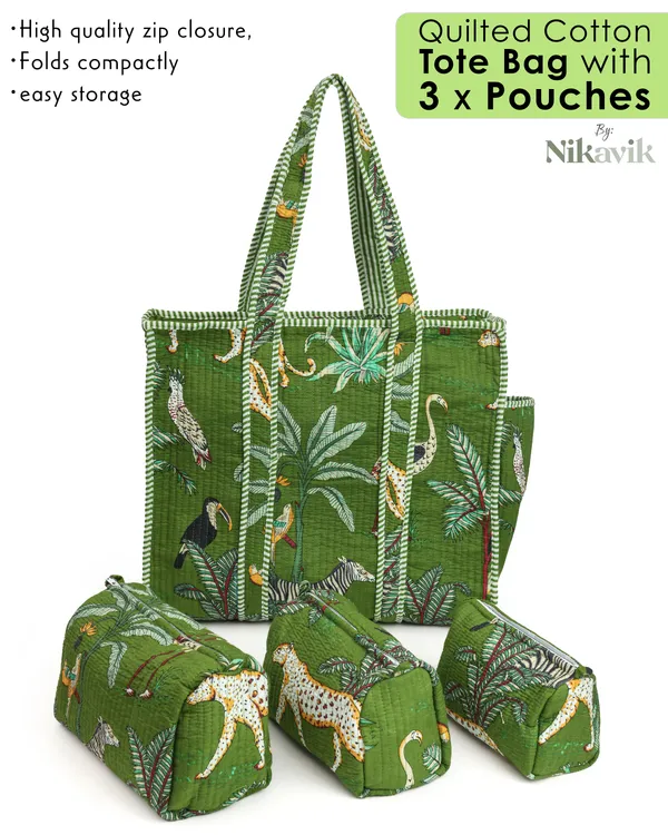 Green_Cotton_Premium_&_Elegant_Hand_Block_Print_Quilted_Tote_Bag_With_3_Pouches_Set_For_Women_(Set_Of_4)