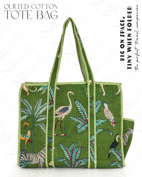 Green_Cotton_Premium_&_Elegant_Hand_Block_Print_Quilted_Tote_Bag_With_3_Pouches_Set_For_Women_(Set_Of_4)