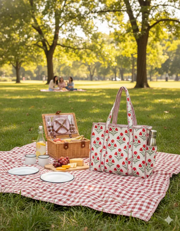 White_Red_Cotton_Premium_&_Elegant_Exotic_Mughal_Butta_Floral_Print_Quilted_Tote_Bag_For_Women
