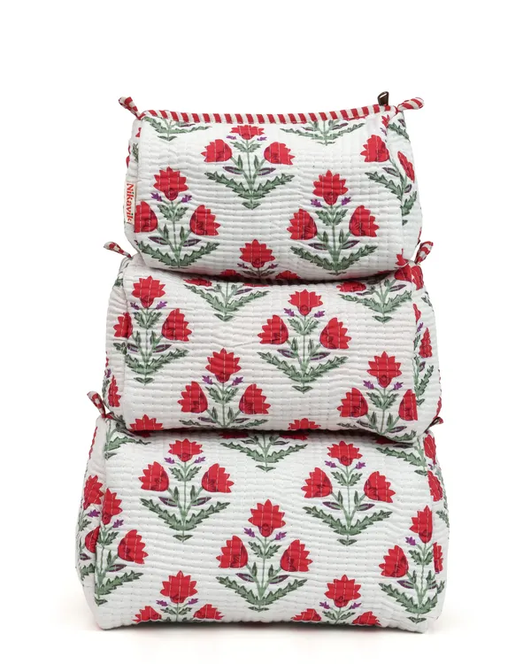 White_Red_Cotton_Premium_&_Elegant_Printed_Quilted_Cosmetic_Pouch_Set_For_Unisex_(Set_Of_3)