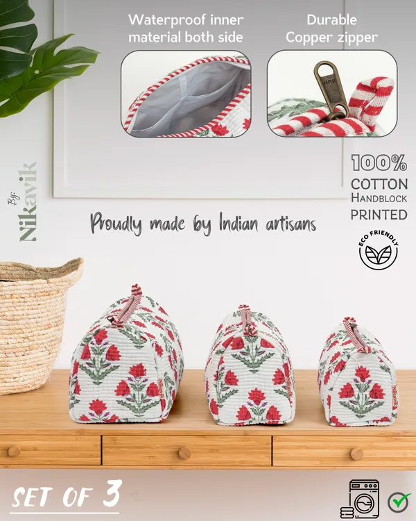 White_Red__Cotton_Premium_&_Elegant_Hand_Block_Print_Quilted_Tote_Bag_With_3_Pouches_Set_For_Women_(Set_Of_4)