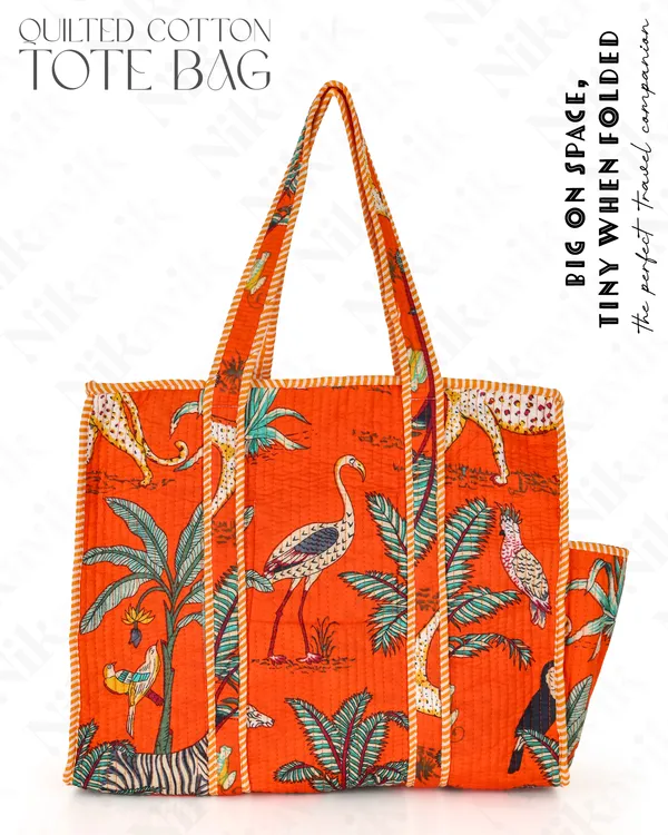 Orange_Cotton_Premium_&_Elegant_Hand_Block_Print_Quilted_Tote_Bag_With_3_Pouches_Set_For_Women_(Set_Of_4)