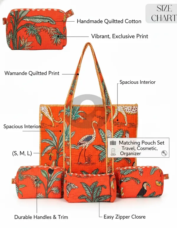 Orange_Cotton_Premium_&_Elegant_Hand_Block_Print_Quilted_Tote_Bag_With_3_Pouches_Set_For_Women_(Set_Of_4)