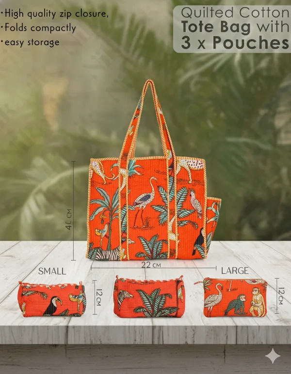 Orange_Cotton_Premium_&_Elegant_Hand_Block_Print_Quilted_Tote_Bag_With_3_Pouches_Set_For_Women_(Set_Of_4)