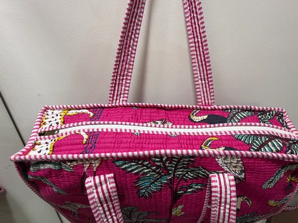 Dark_Pink_Cotton_Premium_&_Elegant_Exotic_Animal_Print_Quilted_Tote_Bag_For_Women