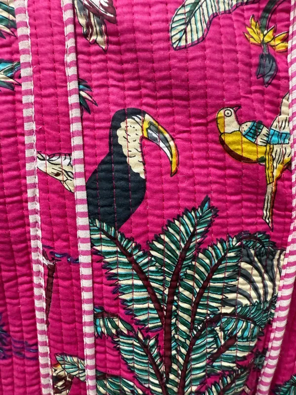 Dark_Pink_Cotton_Premium_&_Elegant_Exotic_Animal_Print_Quilted_Tote_Bag_For_Women