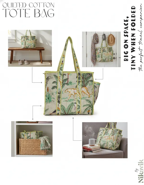 Beige_Cotton_Premium_&_Elegant_Exotic_Animal_Print_Quilted_Tote_Bag_For_Women