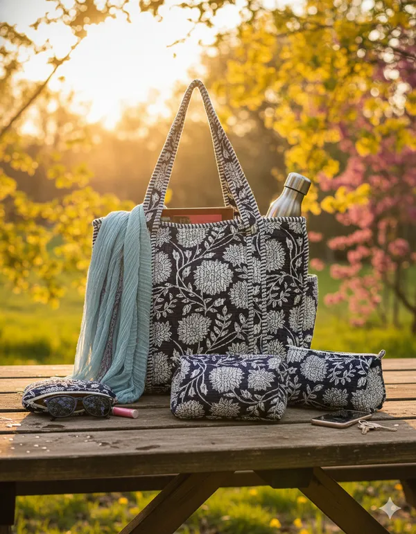 Navy_Blue_White_Cotton_Premium_&_Elegant_Hand_Block_Print_Quilted_Tote_Bag_With_3_Pouches_Set_For_Women_(Set_Of_4)