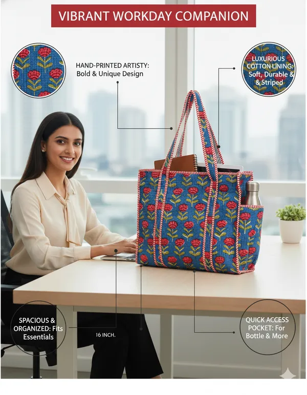 Blue_Red_Cotton_Premium_&_Elegant_Floral_Hand_Block_Print_Quilted_Tote_Bag_For_Women