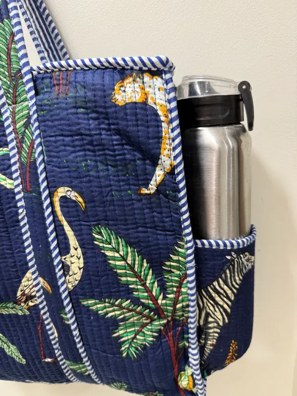 Navy_Blue(Safari)_Cotton_Premium_&_Elegant_Exotic_Animal_Print_Quilted_Tote_Bag_For_Women