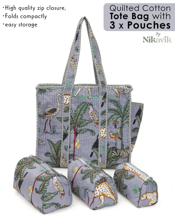 Grey_Cotton_Premium_&_Elegant_Hand_Block_Print_Quilted_Tote_Bag_With_3_Pouches_Set_For_Women_(Set_Of_4)