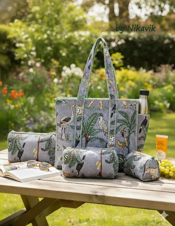 Grey_Cotton_Premium_&_Elegant_Hand_Block_Print_Quilted_Tote_Bag_With_3_Pouches_Set_For_Women_(Set_Of_4)