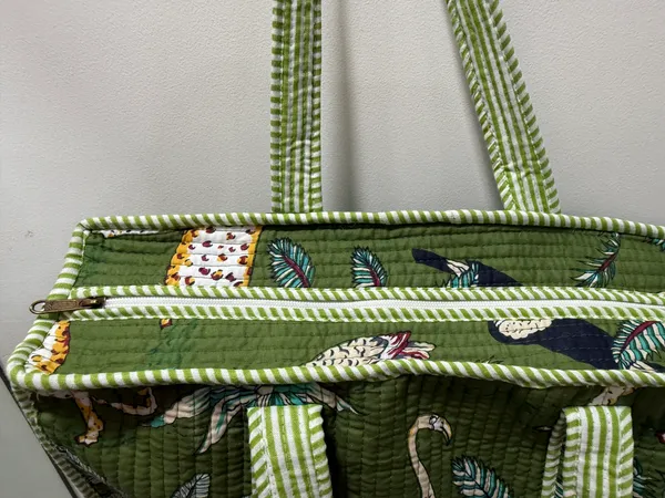 Green_Cotton_Premium_&_Elegant_Exotic_Animal_Print_Quilted_Tote_Bag_For_Women